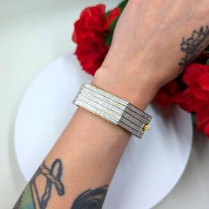 Gorgeous Dual Toned Geometric Design Vintage Hinged Bangle Bracelet